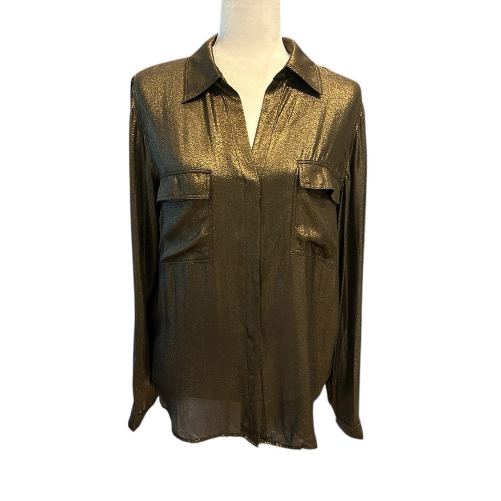 Silk L'AGENCE Metallic Snap-Button Shirt